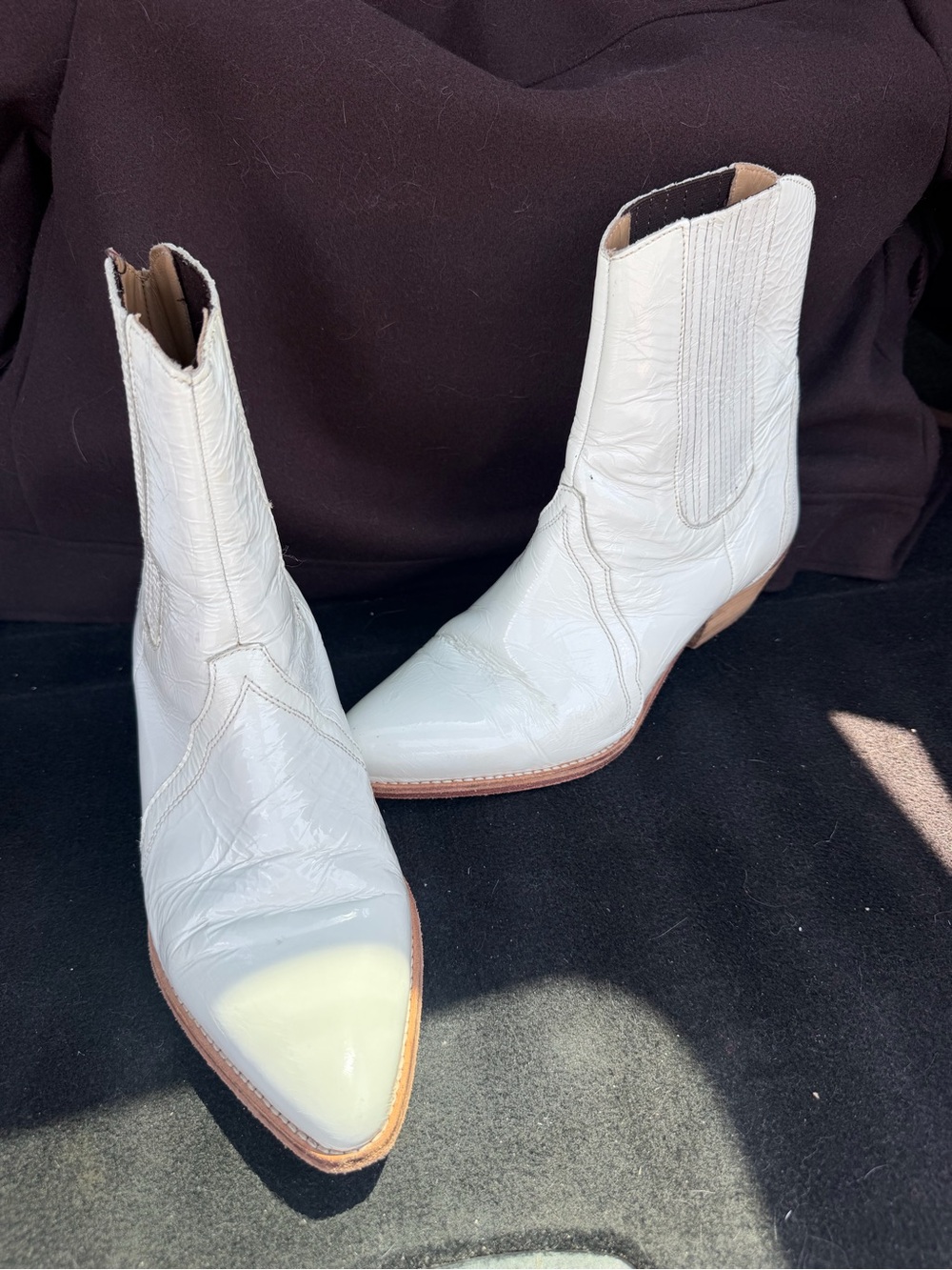 Free People new frontier Cream Patent Leather Western Ankle Boots - Picture 4 of 7
